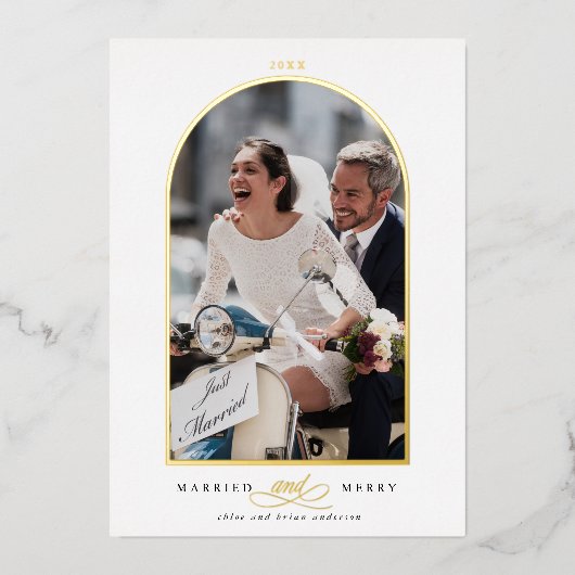 Arch Photo Married and Merry Folie Holiday Card Folie Uitnodiging (Voorkant)