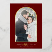 Arch Photo Merry & Bright Gold Foil Holiday Card Folie Uitnodiging (Voorkant)