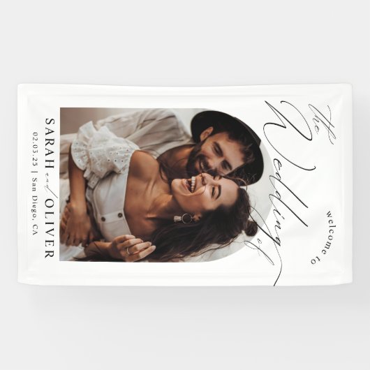 Arch Photo Modern Script Wedding Welkom Spandoek (Horizontaal)