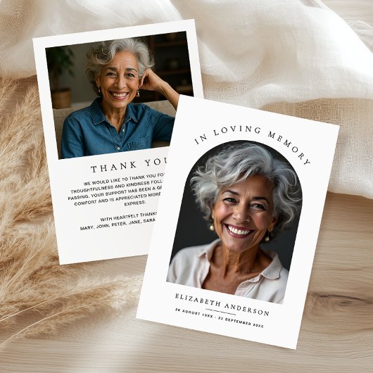 Arch Photo Moderne liefdevolle herinnering begrafe Bedankkaart