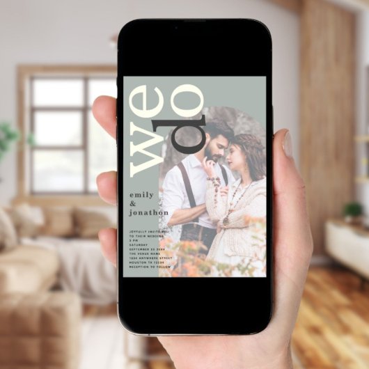 Arch Photo Overlay Typography Sage QR Code Weddens Kaart