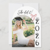 Arch Photo Pink Bow Graduation Party Invitation Kaart (Voorkant)