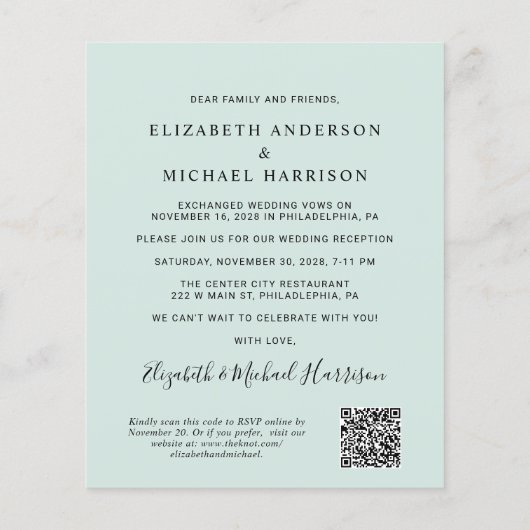 Arch Photo QR Code Mint Wedding Reception nodigt u (Achterkant)