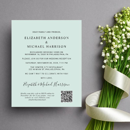 Arch Photo QR Code Mint Wedding Reception nodigt u