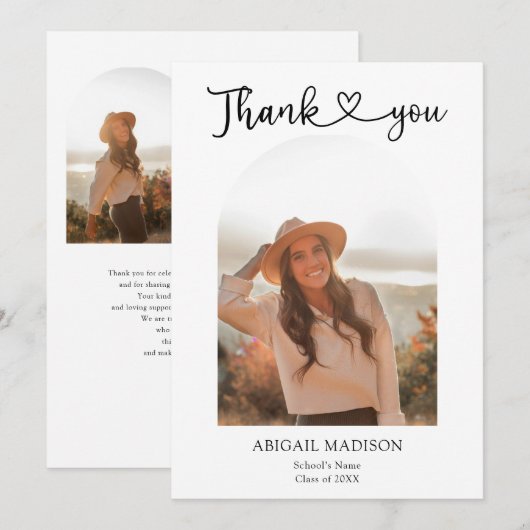 Arch Photo Script with Heart Graduation Bedankkaart (Voorkant / Achterkant)