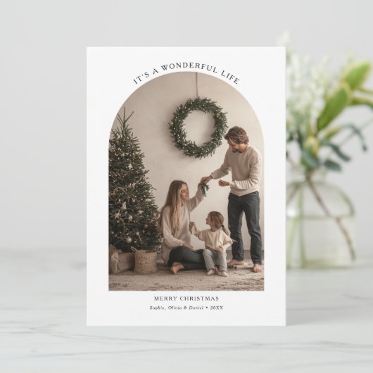 Arch Photo Simple Het is een prachtig kerstleven Feestdagenkaart (Staand voorkant)