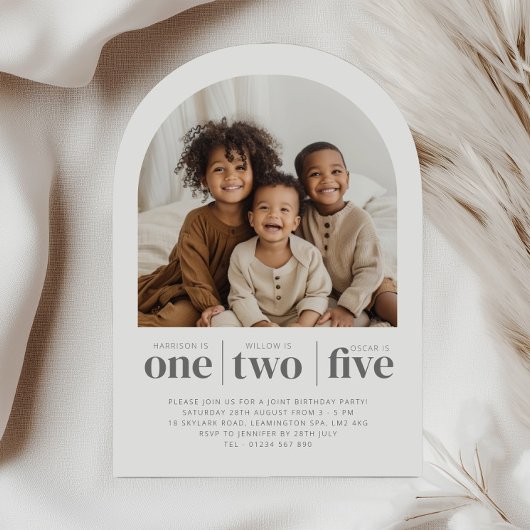 ArcH Photo Triple Joint Birthday Invitation Kaart