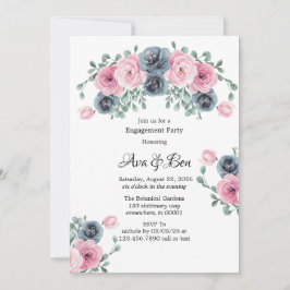 Arch Pink & Blue Blooms Engagement Party Kaart