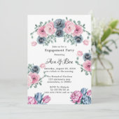 Arch Pink & Blue Blooms Engagement Party Kaart (Staand voorkant)