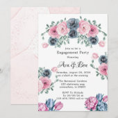 Arch Pink & Blue Blooms Engagement Party Kaart (Voorkant / Achterkant)
