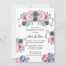 Arch Pink & Blue Blooms Engagement Party Kaart