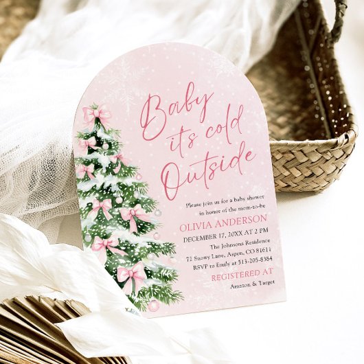 Arch Pink Bow Baby Het is koud buiten Baby shower Kaart