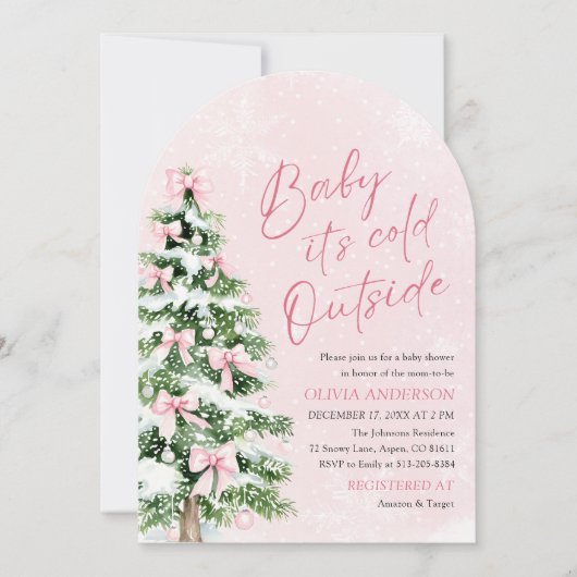 Arch Pink Bow Baby Het is koud buiten Baby shower Kaart (Voorkant)