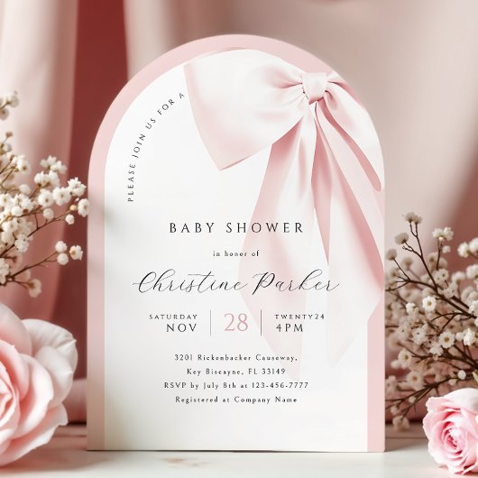 Arch Pink Bow Baby shower Uitnodiging