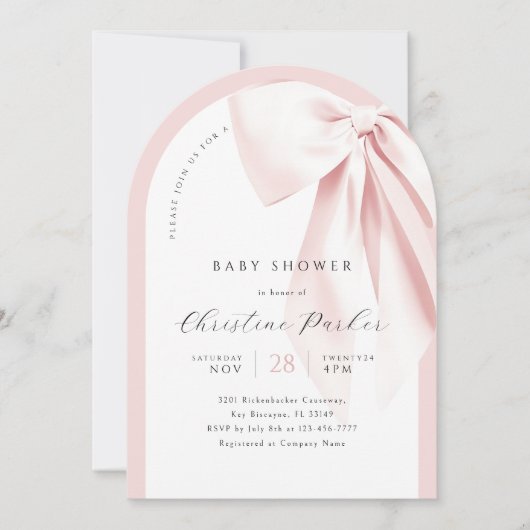 Arch Pink Bow Baby shower Uitnodiging (Voorkant)