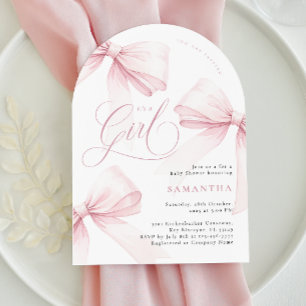 Arch Pink Bow Girl Baby shower Kaart