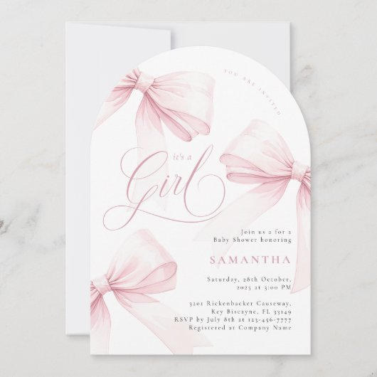 Arch Pink Bow Girl Baby shower Kaart (Voorkant)