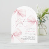 Arch Pink Bow Girl Baby shower Kaart (Staand voorkant)