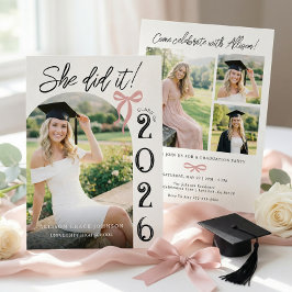 Arch Pink Bow Photo Graduation Party Invitation Kaart