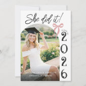 Arch Pink Bow Photo Graduation Party Invitation Kaart (Voorkant)