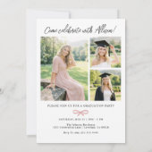 Arch Pink Bow Photo Graduation Party Invitation Kaart (Achterkant)