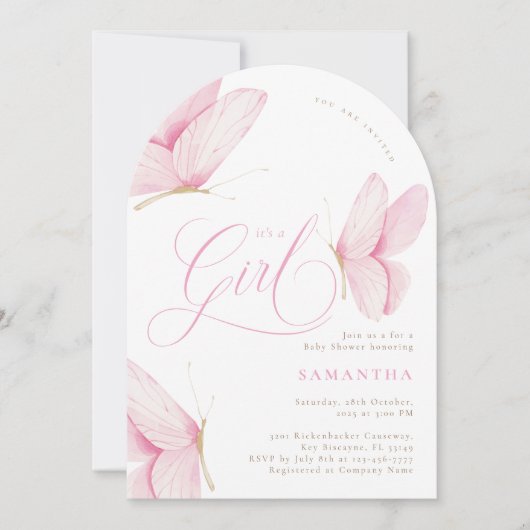Arch Pink Butterflies Meisje Baby shower Kaart (Voorkant)