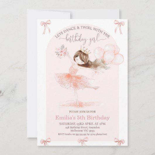 Arch Pink Dans Twirl Verjaardag Meisje Verjaardag Kaart (Voorkant)