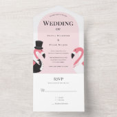 Arch Pink Flamingo Wedding All In One Uitnodiging (Binnen)