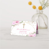 Arch Pink Floral Gold Glitter Baptisme Plaatskaartje (Achterkant)