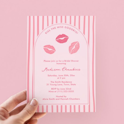 Arch Pink Lips Kiss The Miss Goodbye Bridal Shower Kaart