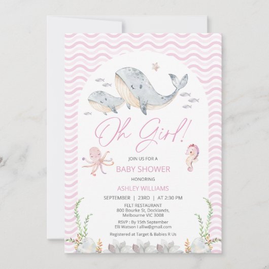 Arch Pink Oh Meisje onder Zee Baby shower Kaart (Voorkant)