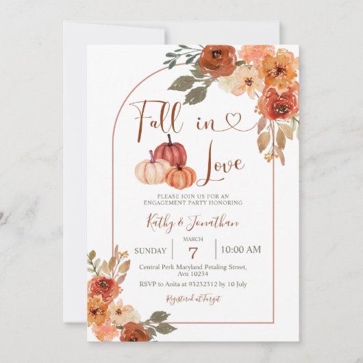 Arch Pumpkin Herfst Floral Engagement Party  Kaart (Voorkant)
