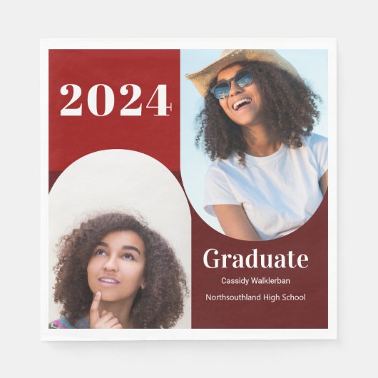 Arch Red Burgundy Two Photo Afstuderen Servet (Voorkant)