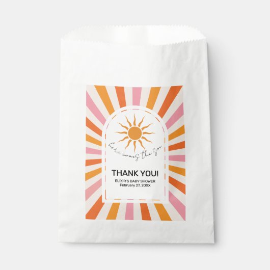 Arch Retro Hier komt het Son Baby shower Bedankzakje (Voorkant)