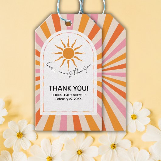 Arch Retro Hier komt het Son Baby shower Cadeaulabel