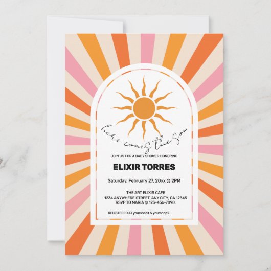 Arch Retro Hier komt het Son Baby shower Kaart (Voorkant)