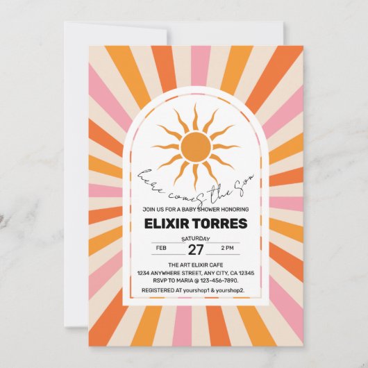 Arch Retro Hier komt het Son Baby shower Kaart (Voorkant)