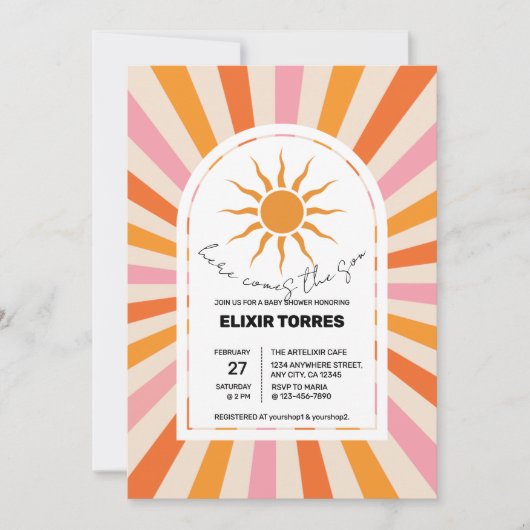 Arch Retro Hier komt het Son Baby shower Kaart (Voorkant)