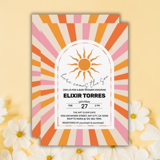 Arch Retro Hier komt het Son Baby shower Kaart