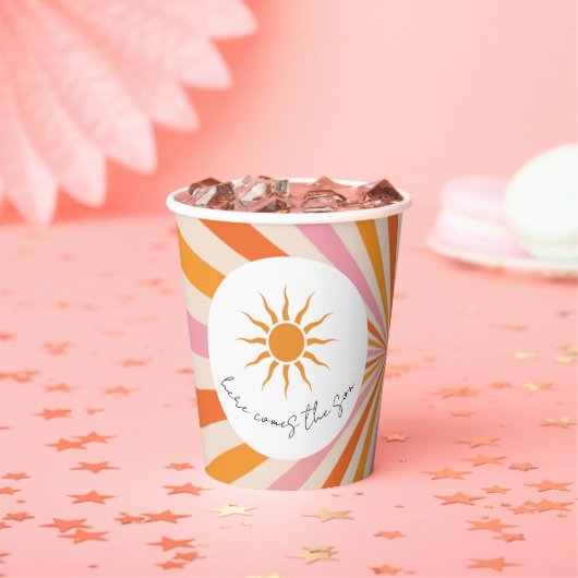 Arch Retro Hier komt het Son Baby shower Papieren Bekers (Insitu)