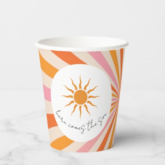 Arch Retro Hier komt het Son Baby shower Papieren Bekers (Voorkant)