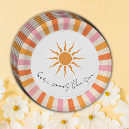 Arch Retro Hier komt het Son Baby shower Papieren Bordje