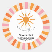 Arch Retro Hier komt het Son Baby shower Ronde Sticker (Voorkant)