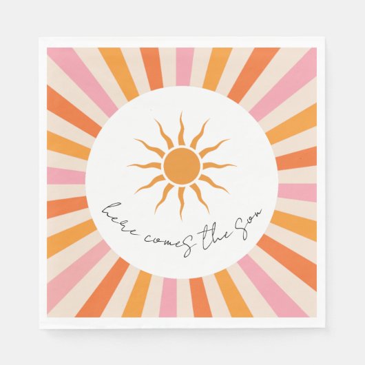 Arch Retro Hier komt het Son Baby shower Servet (Voorkant)