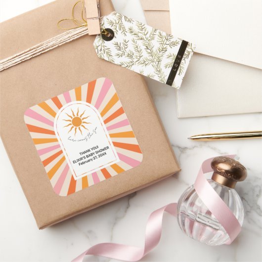 Arch Retro Hier komt het Son Baby shower Vierkante Sticker (Geschenken)