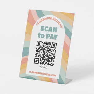 Arch Retro Waves SCAN OM TE BETALEN QR CODE Reclamebord Met Voetstuk