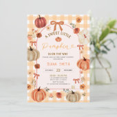 Arch Ribbon Bow Little Pumpkin Baby Shower Invite Kaart (Staand voorkant)