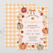Arch Ribbon Bow Little Pumpkin Baby Shower Invite Kaart (Voorkant / Achterkant)