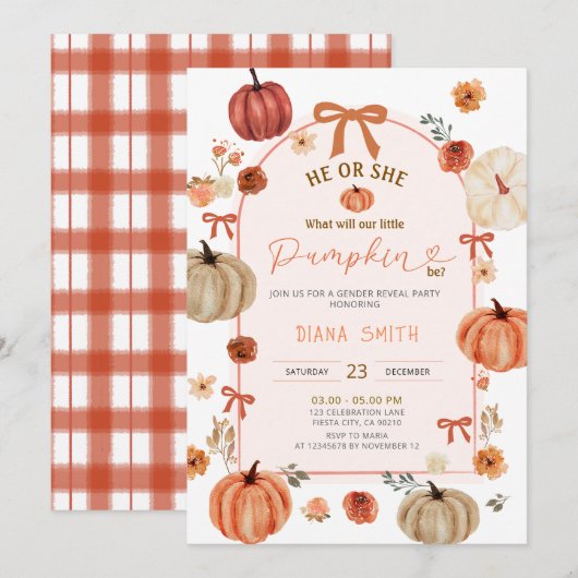 Arch Ribbon Bow Little Pumpkin Geslacht Reveal Kaart (Voorkant / Achterkant)