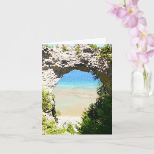 Arch Rock, Mackinac Island, Michigan, WI, Verjaard Kaart (Orchidee)